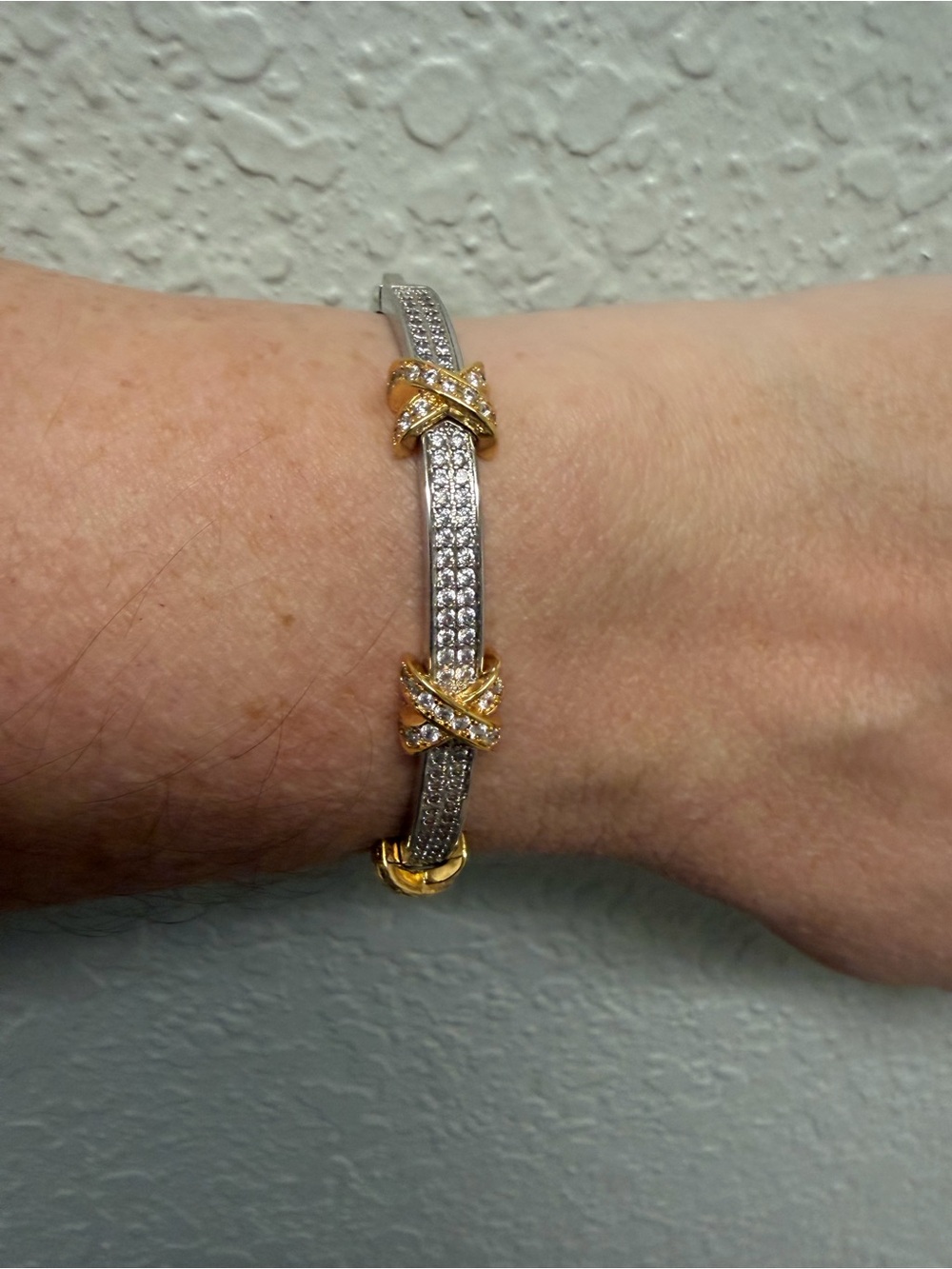 Gold and Silver Crystal X-Link Hinged Bracelet